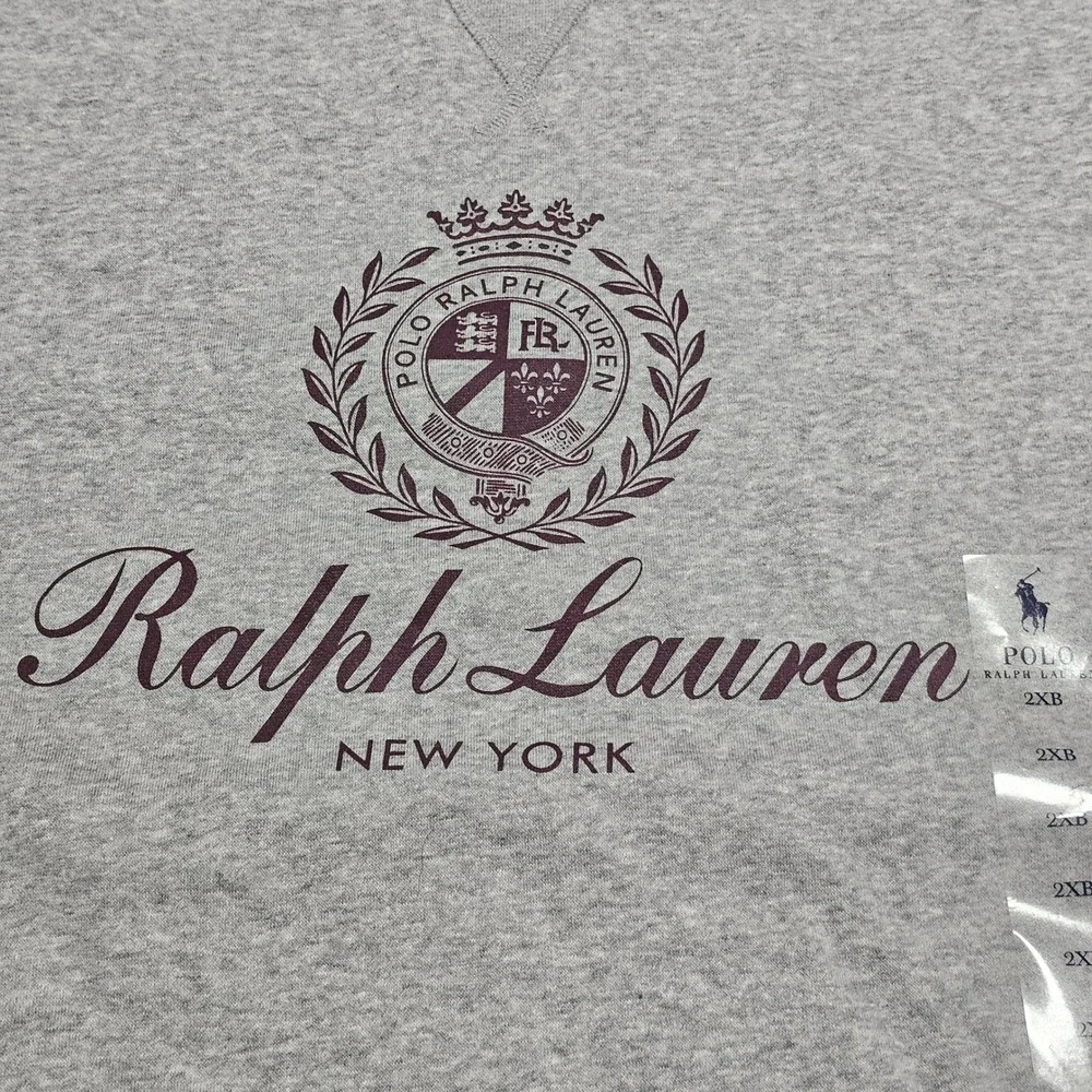 Polo Ralph Lauren Unisex Grey Crest Logo Crewneck Sweatshirt 2XB NWOT